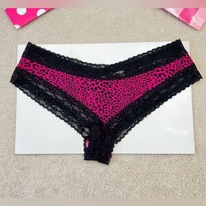Victoria’s Secret Pink Leopard Print Lace Trim Cotton Cheeky Panties VS Large L